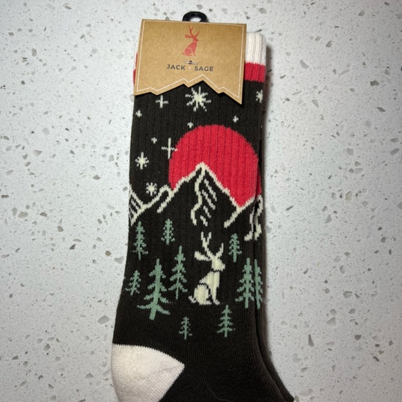 Jack + Sage Women's Venture Out Socks Brown Cream Red Stretch Mountains One Size - Picture 2 of 7